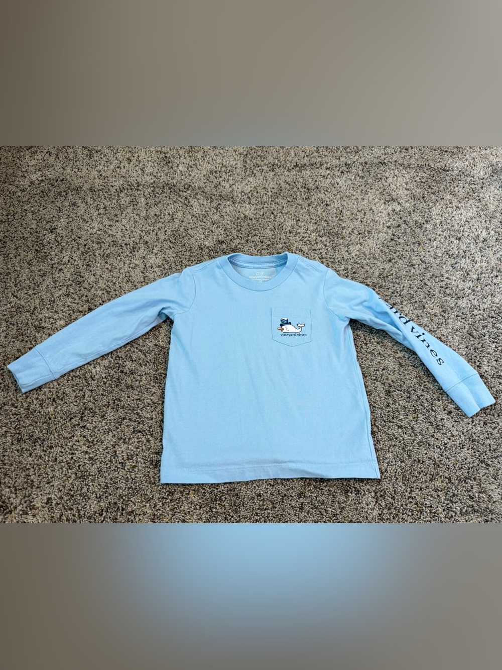 Vineyard Vines Toddler Blue Snowman Graphic Long Sleeve Pocket T-Shirt — Size 3T
